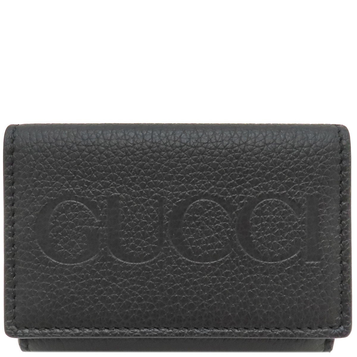 グッチ GUCCI 三つ折り財布 ロゴ ミニ ウォレット レザー ブラック ゴールド金具 黒 コンパクト 736151【中古】