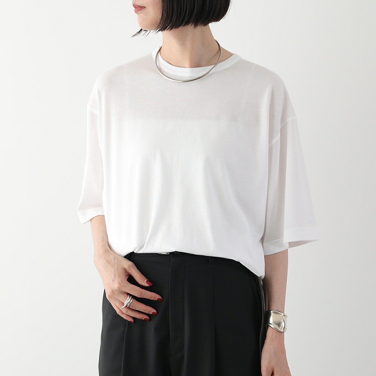 THE ROW ザ・ロウ Tシャツ STEVEN TOP 7971 K569 レディース 半袖 カットソー クルーネック コットン 無地 ストレッチ WHT