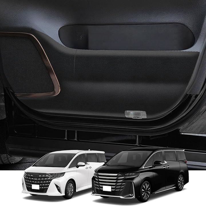 フーディトヨタ 新型アルファード 40系/ヴェルファイア 車種専用 ドアキックガード ドアトリムガード レザー材質 AAHH40W AAHH45W 共用 2023年6月～現行(ブラック)