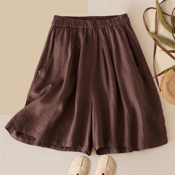 パンツ レディース 夏 ハーフパンツ チノパンツ ボトムス 涼しい 大人 薄手 ワイド シンプル カジュアル きれいめ ポケット付き 体型カバー ウエストゴム