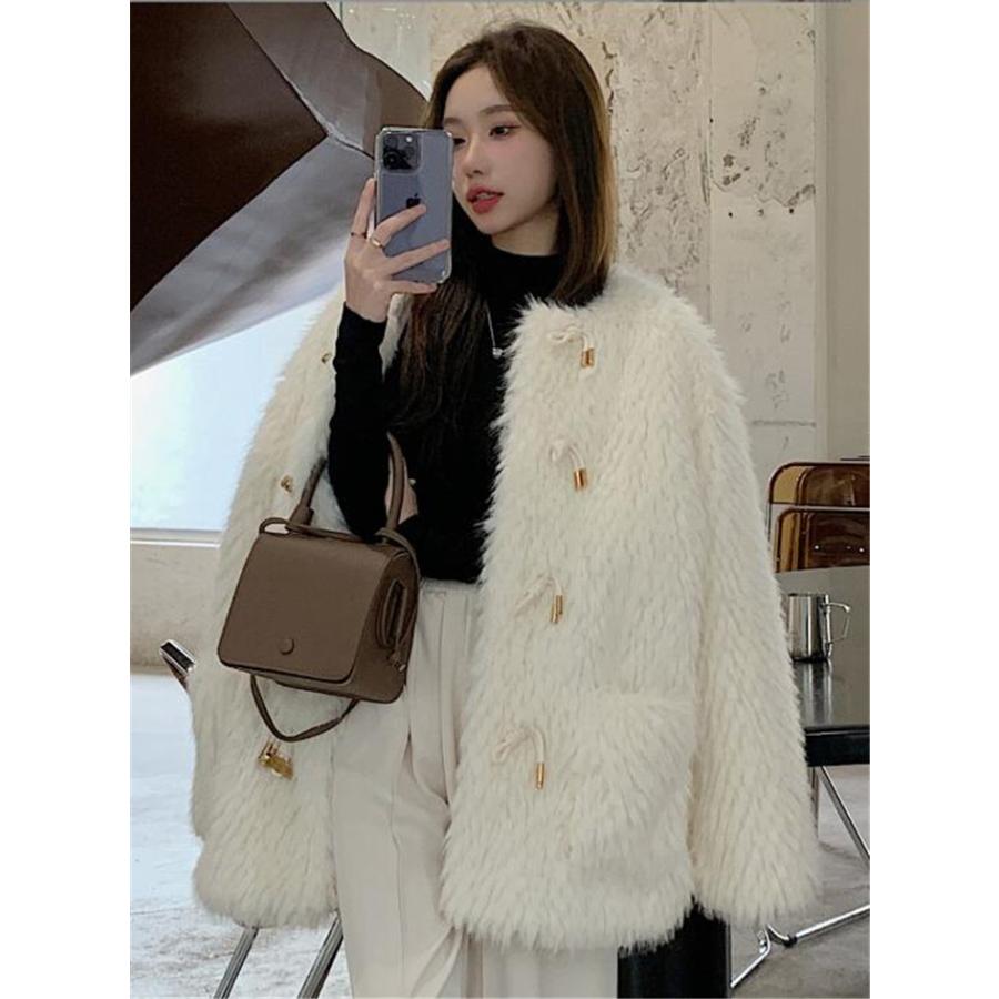 コート フェイクファー ボアブルゾン ファーコート 冬 ファージャケット レディース もこもこ ノーカラー ダッフルコート ミドル丈 上品 韓国風 羽織り