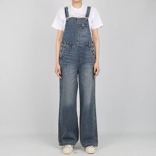女性ジーンズオーバーオールサロペットミディアムブルー YP1D6782