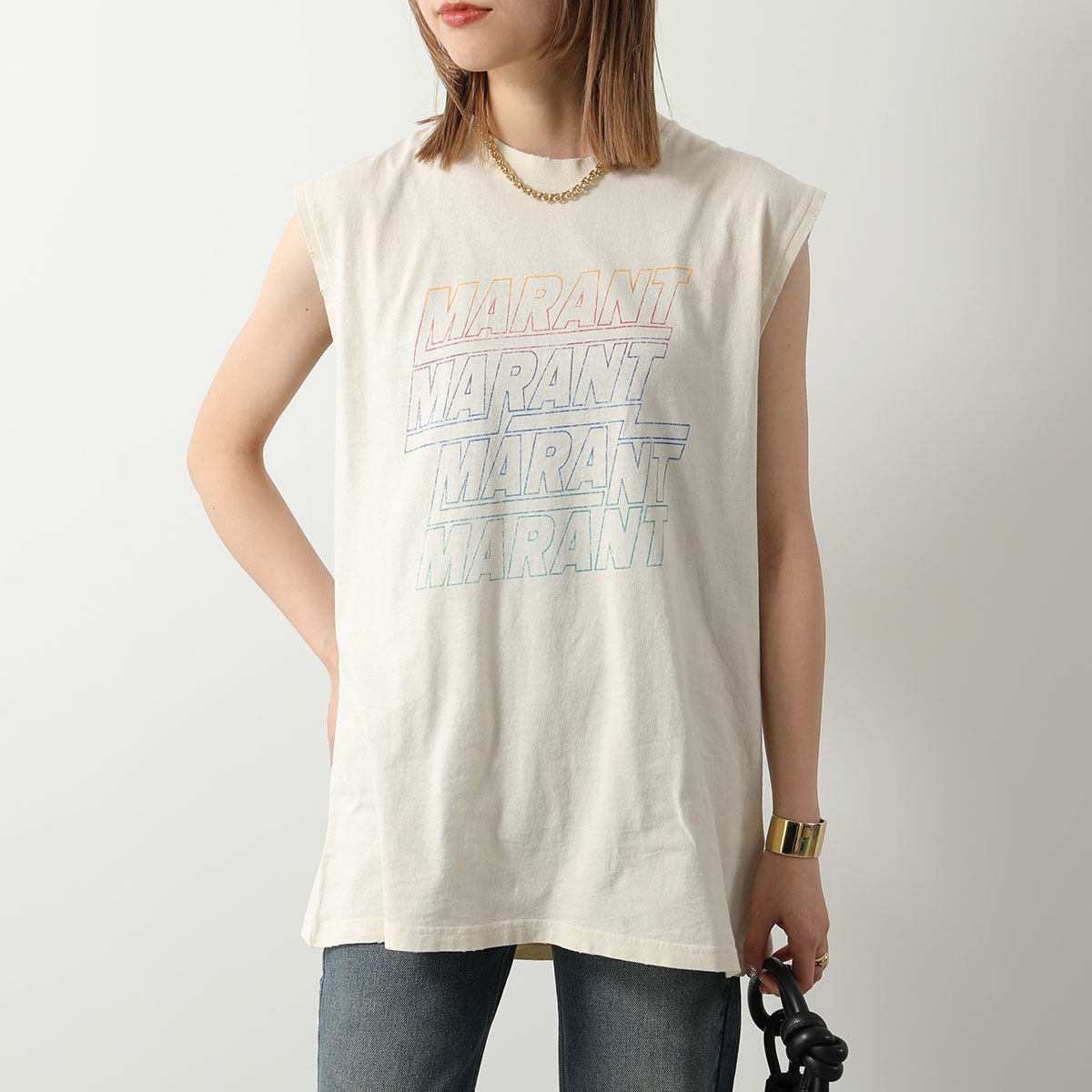 ISABEL MARANT イザベルマラン タンクトップ YVAN TS0088HB B1N09H レディース オーバーサイズ ノースリーブ ロゴT クルーネック 23EC/ECRU