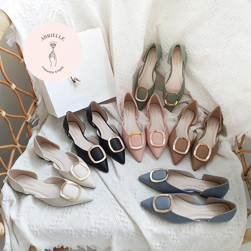 [アブリエル　ABRIELLE] サイドオープン ポインテッドトゥ フラットシューズ 女性用 - 1.5cm (6色 - アイボリーブルーグリーンピンクブラックブラウン) / 韓国製シュー