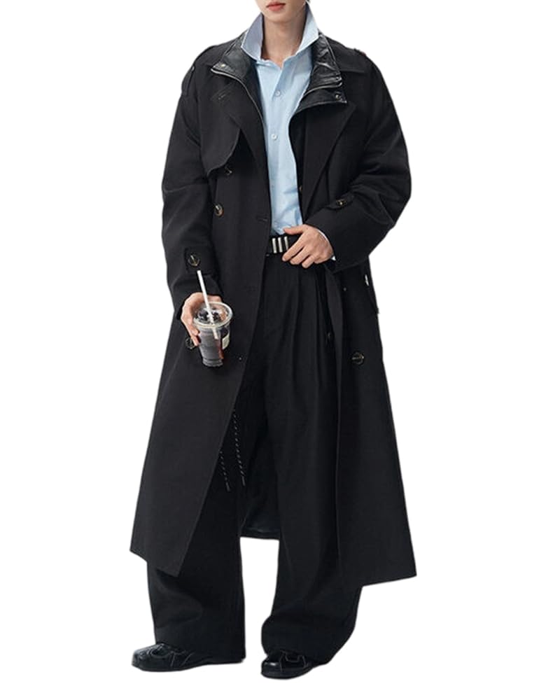 [East Rain] トレンチコート メンズ ロング チェスターコート ベルト付き ダブルブレスト 大きいサイズ クラシック カジュアル ゆったり お洒落 秋服 着痩せ 軽量 防風 ゆったり 柔らか