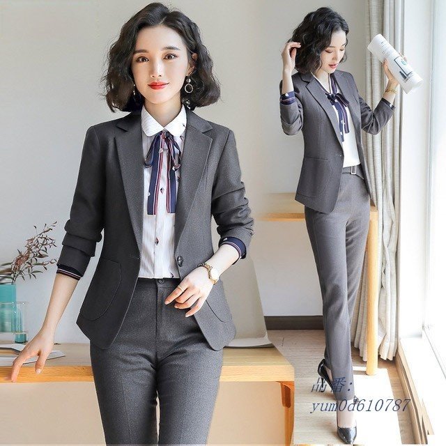 スーツ 大きいサイズ グレー パンツスーツ スカートスーツ 2点セット オフィス 通勤 レディース