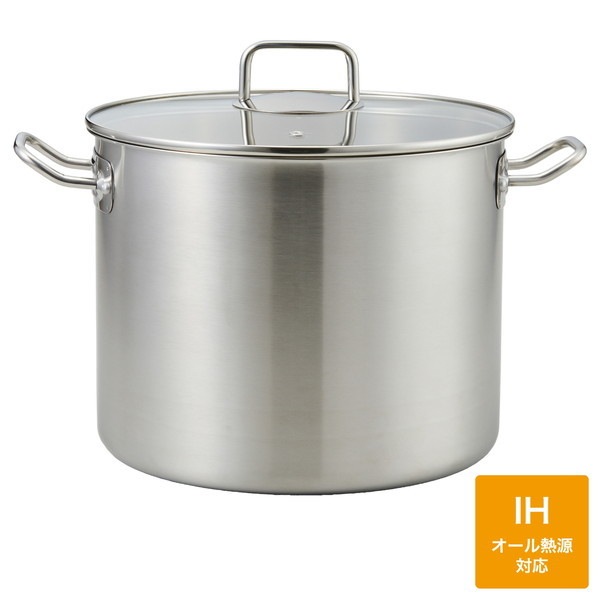 ND-6348 寸胴鍋 28cm サテン エコーズ 軽い 見える ステンレス ガラス蓋付 IH対応
