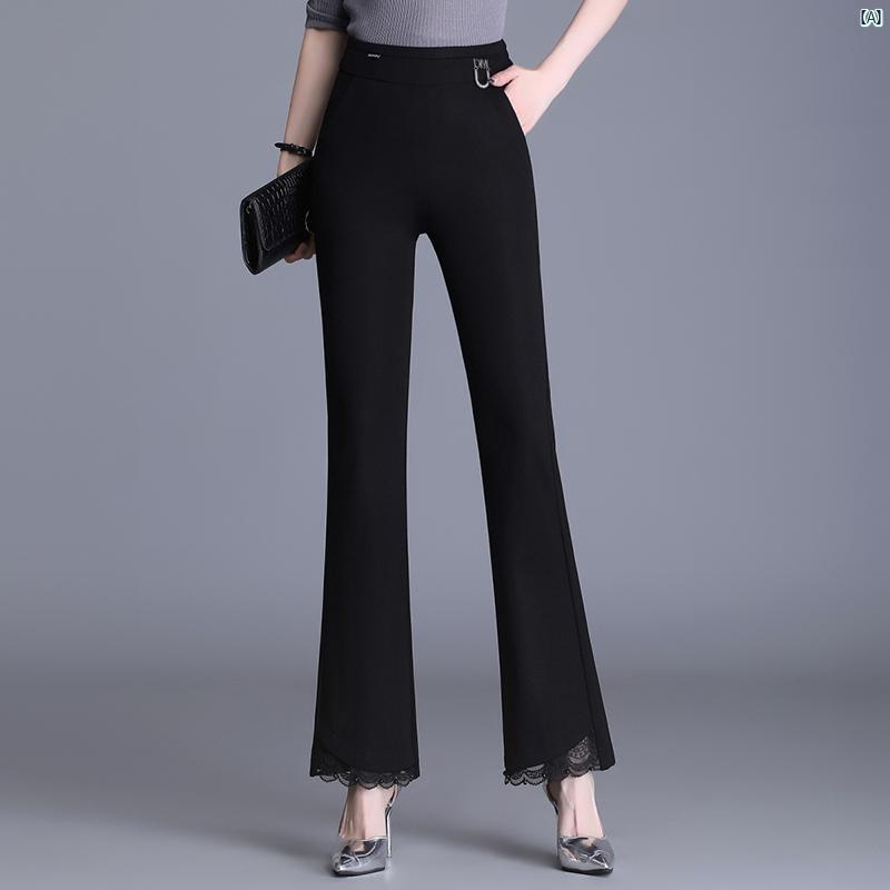 レディース　ファッション　オシャレ　シンプル 春秋 ハイウエスト ブーツ カット パンツ 伸縮性 スリム 大きいサイズ ストレート ドレープ性 スリムフィット 脚長 効果 スーツ
