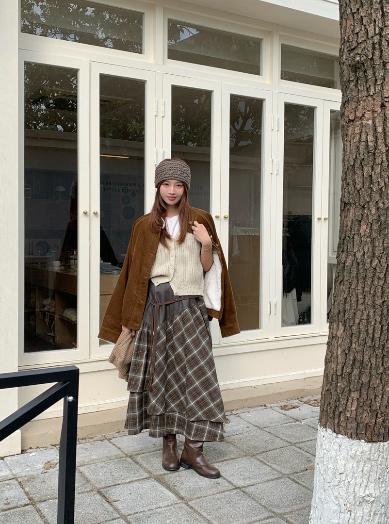 GAGD「解构格纹」拼接格纹不对称抽绳百搭俏皮半身长裙时尚裙子