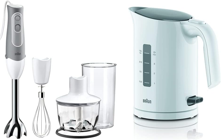 【セット買い】ブラウン マルチクイック 5 ハンドブレンダー 1台4役 [つぶす・混ぜる・きざむ・泡立てる] 離乳食対応 MQ535GY & ピュアイーズ 電気ケトル 1.0L コンパクト 空焚き防止
