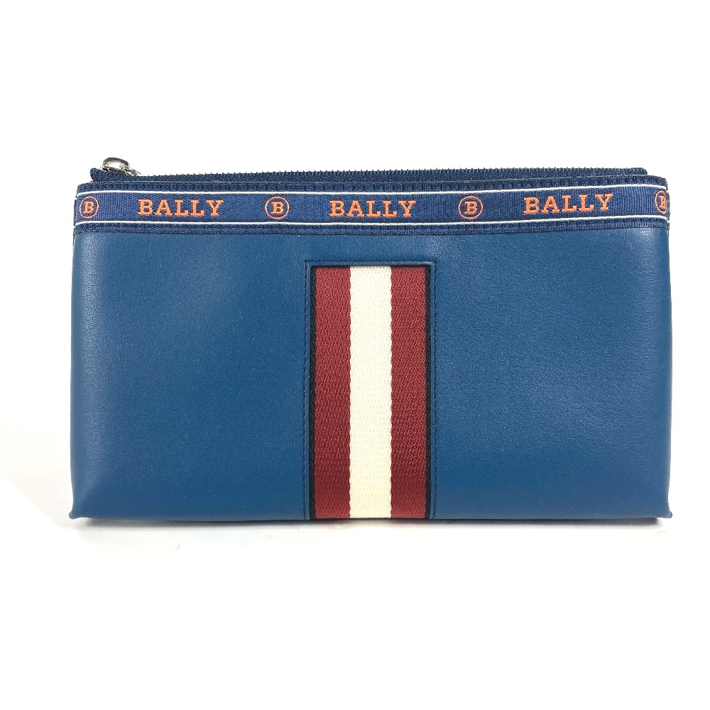 BALLY バリー クラッチバッグ BERYER.MM ロゴ 長財布 ウォレット ストラップ付 カバン ポーチ レザー ブルー
