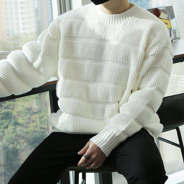 WML男性ビッグサイズクラウドストライプハーフネックニット