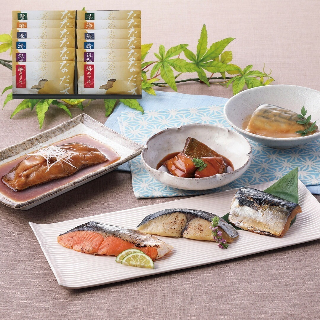 東京 「なだ万」 料亭の焼魚煮魚詰め合せ 鰆西京焼銀鮭西京焼鯖西京焼鰤の照り煮鯖の味噌煮 各60g各2鰈の煮付け70g2 【産直メーカー直送品】