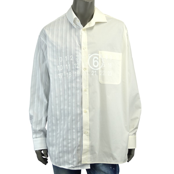 MM6 Maison Margiela エムエムシックス NUMERIC ASIMMETRIC SHIRT/コットンポプリン×ピンストライプ ニューメリック シャツ/SH0DT0025 MTN136