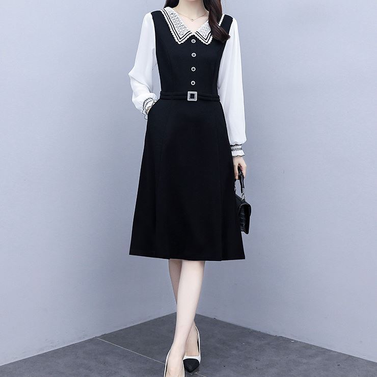 ワンピース レディース フレアワンピース 異素材ワンピース シフォン 膝丈 ひざ丈 膝下