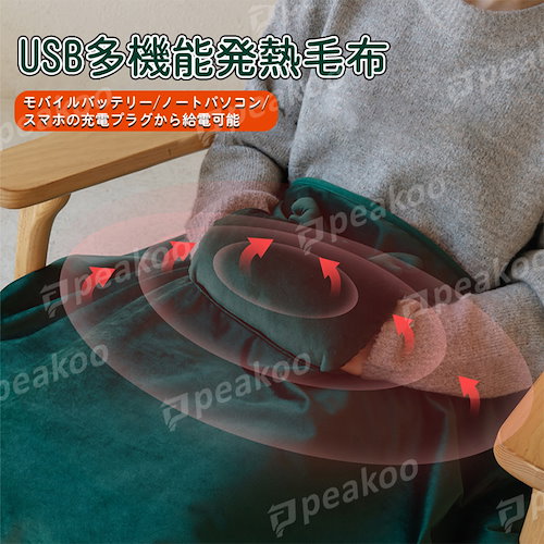 電気毛布 肩掛け 掛け敷き毛布 USB発熱ひざ掛け 電気ブランケット 暖房 無地 防寒 冷え対策