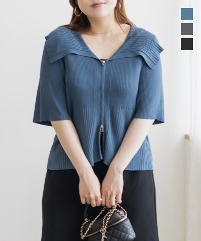 大きいサイズ レディース LL 3L 4L XL XXL XXXL CLETTEオリジナルダブルジップリブニット