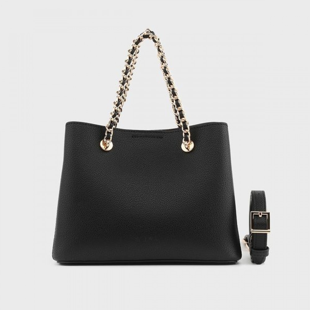 [モナサック] モナックカメリー牛革チェーンショルダーバッグブラック AL28-2813-BK