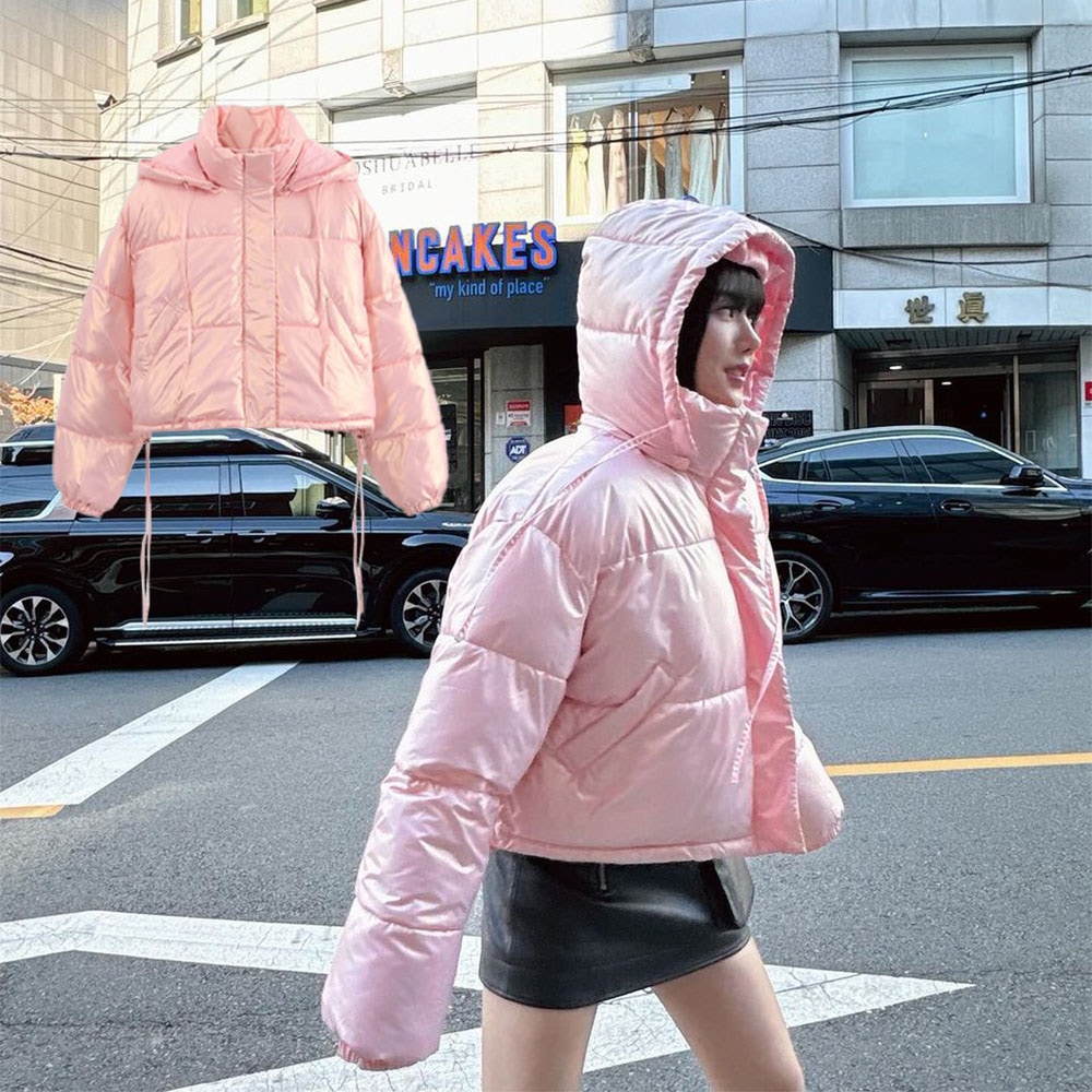 [VIVIZ EUNHA/ IZONE KWON EUNBI 着用!] STRING HOODIE SHORT ECO PADDING (4COLORS)