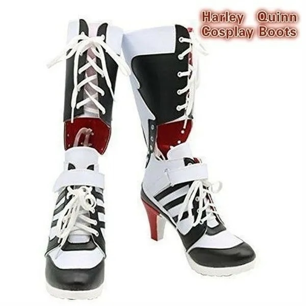 US 5-10.5 For Harley Quinn Cosplay Boots Suicide Squad Costume white boots red bottom high heels