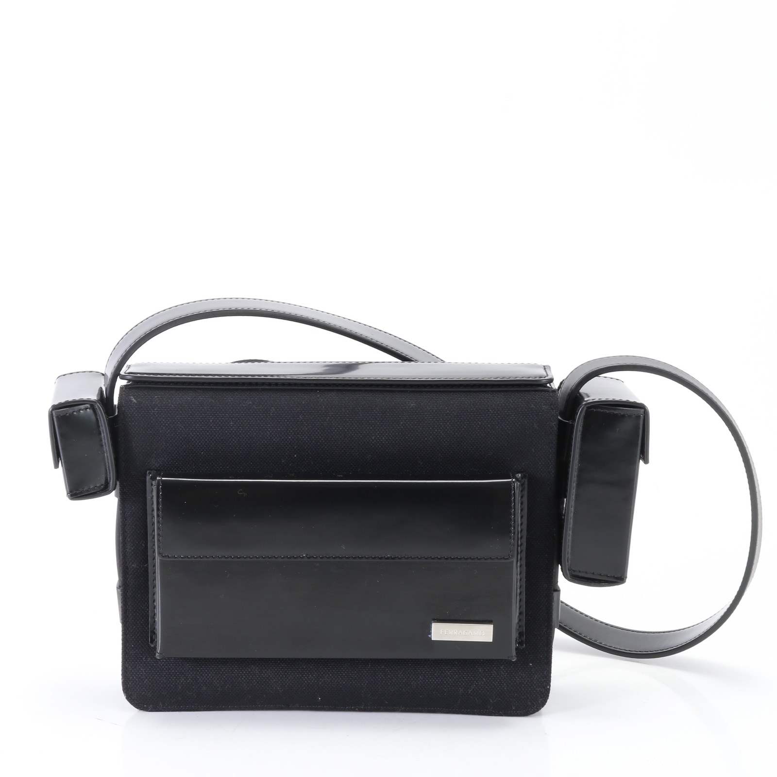 極美品 マルチポケット レザー×キャンバス ショルダーバッグ 斜め掛け メッセンジャー ビジネス 通勤 トート 本革 ブラック 黒 メンズ MHM J8-1 中古 35,620円