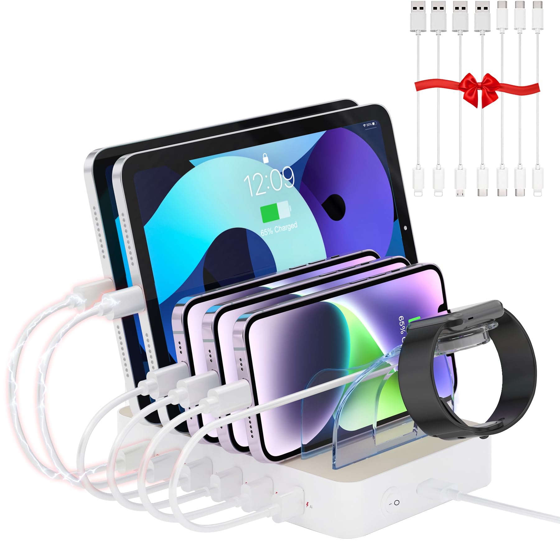 Unitek 2024 USB PD充電ステーション 6ポート PD20W*2+USB A*4 卓上充電スタンド 60W PSE認証済 6台同時 1.5A/2.4A/3A スマートIC搭載 複数台対応