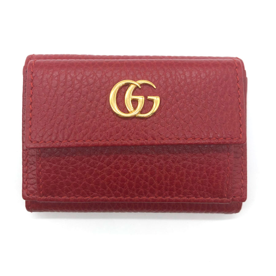 グッチ GUCCI 三つ折り財布 GGマーモント レザー レッド ユニセックス 523277 z0110