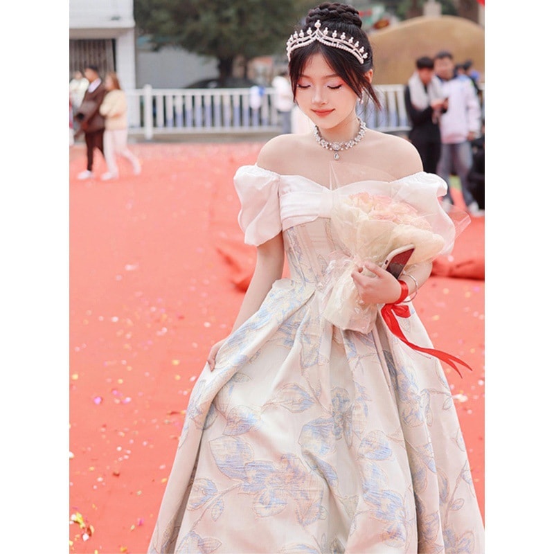 イブニングドレスブルー女性2024夏ハイエンド婚約結婚式乾杯ドレス成人式アートテストドレス