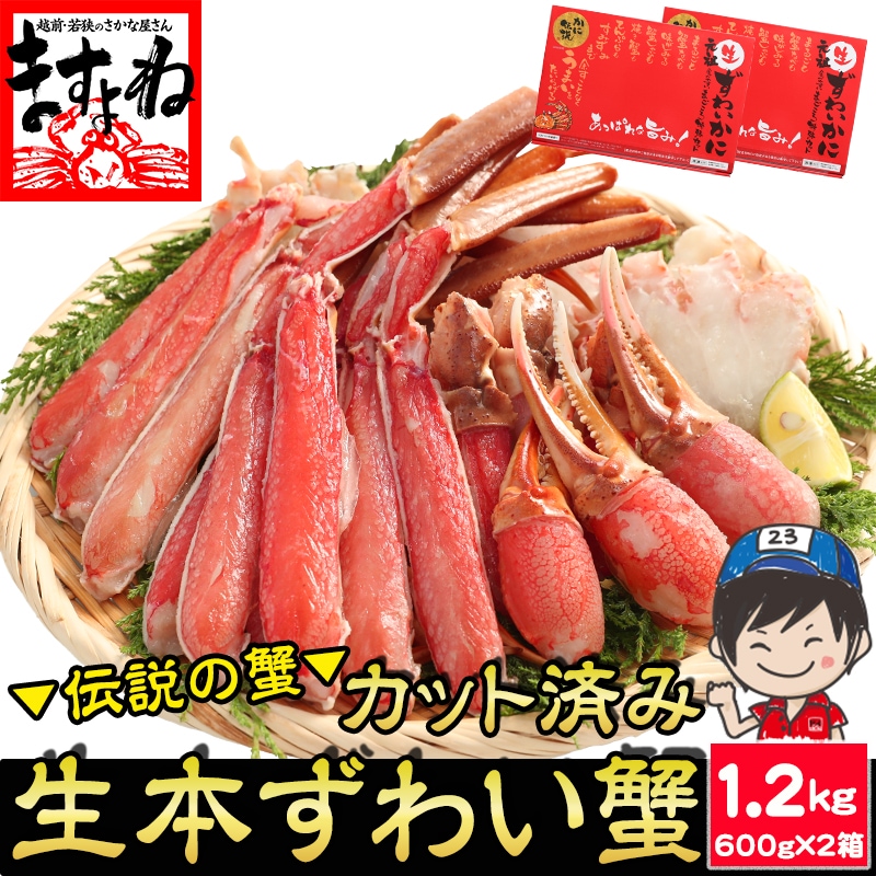 元祖 カット済 生本ずわい蟹 600g×2箱 (合計1.2kg)　かに カニ 蟹 カニむき身 カニポーション【ギフトのし対応】