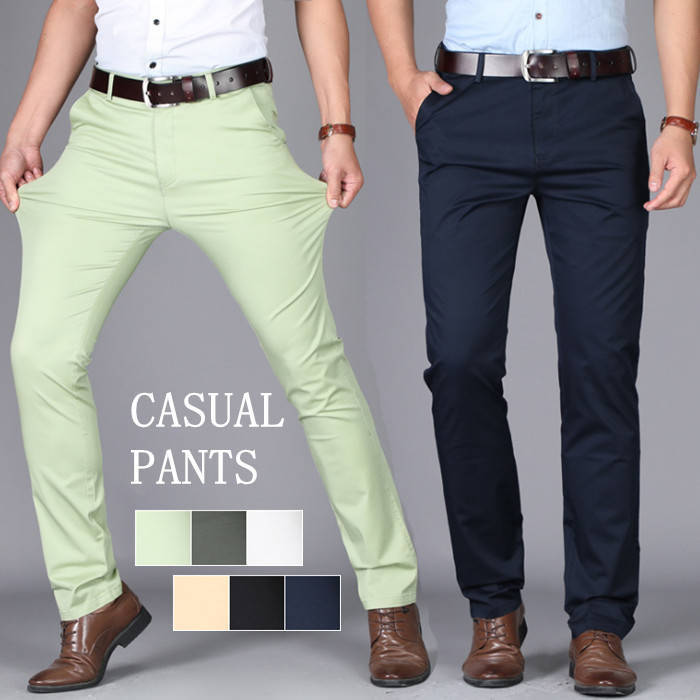 新作チノパン男性用ボトムスビジネスカジュアルパンツ黒色7色ロングパンツメンズ