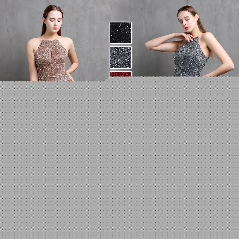カラードレス マーメイド パーティードレス ホルターネック イブニングドレス スパンコール カクテルドレス ファスナー スリット イベント セクシー フォーマル