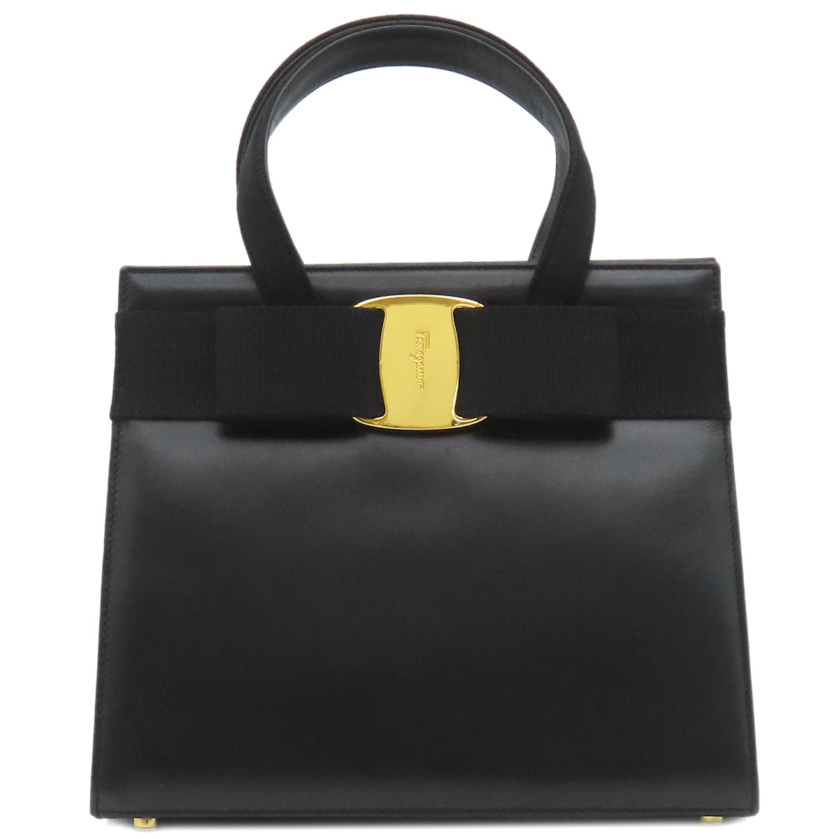 フェラガモ FERRAGAMO 2WAYバッグ ヴァラ リボン レザー ブラック ゴールド金具 黒 ハンドバッグ ショルダーバッグ BA214178 【保存袋】【中古】