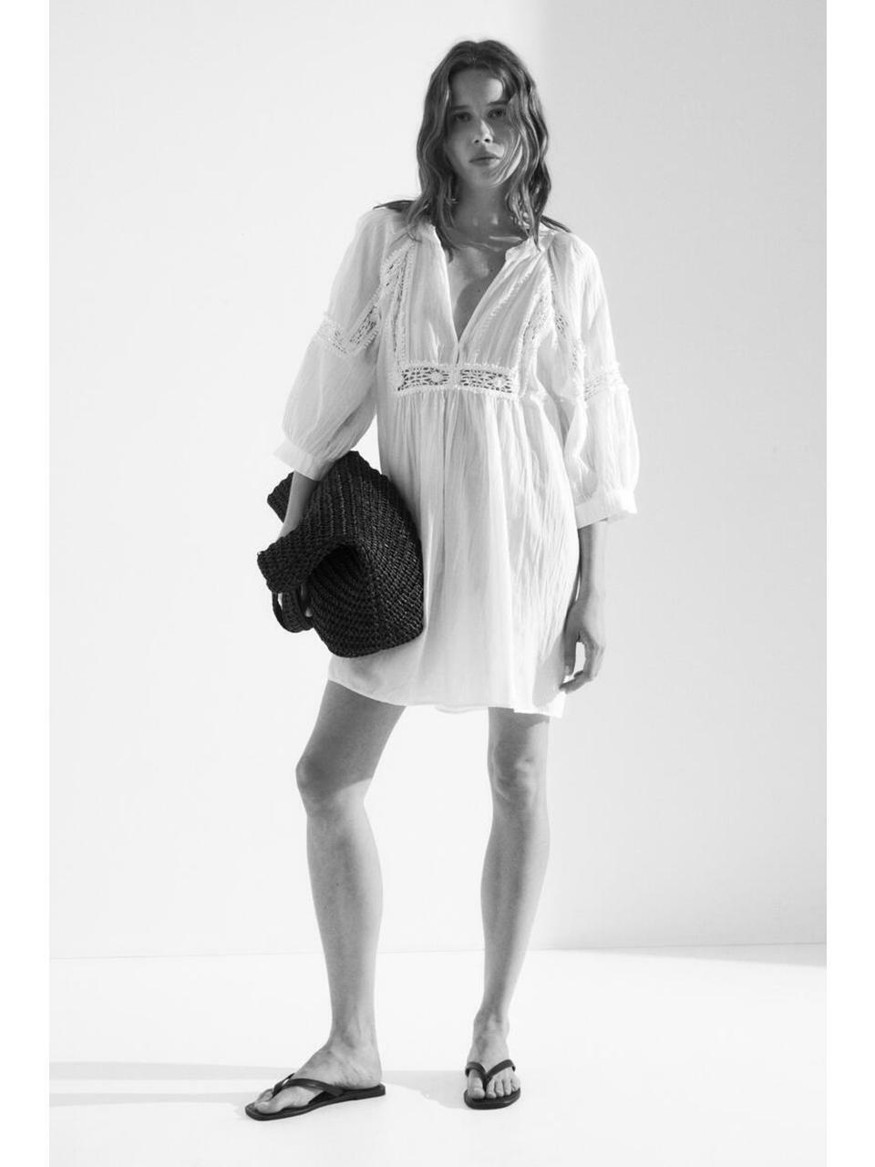 H&M レースインセットチュニックドレスホワイト 1338825001