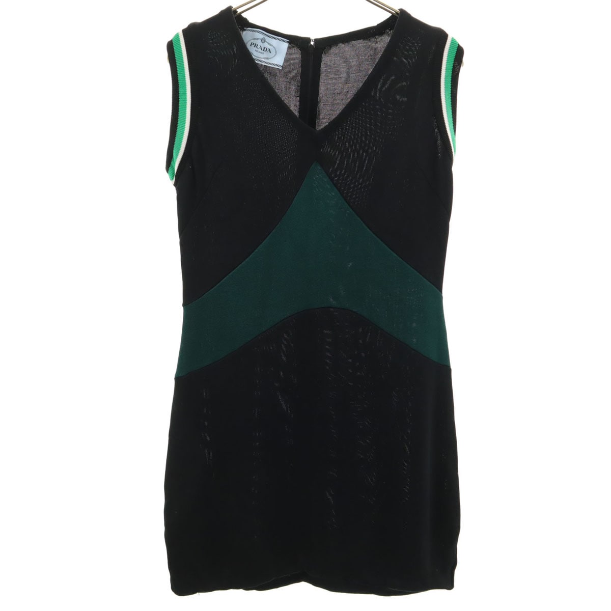 イタリア製 ノースリーブ ニット ミニワンピース 38 ブラック レディース 古着