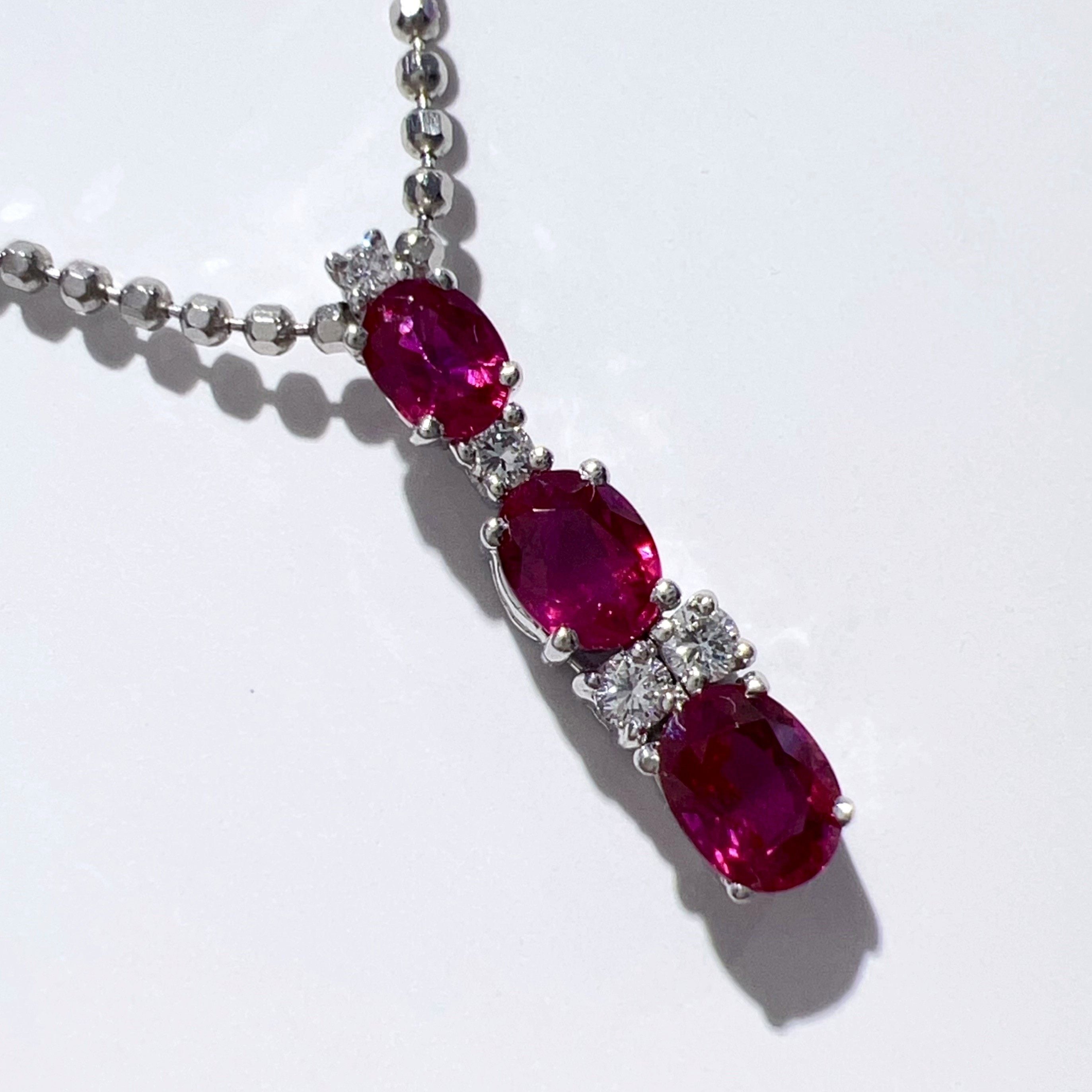 Pt900/850 3P 天然 ルビー ダイヤ ネックレス R0.82ct D0.07ct 4.1g 40cm レッド レディース アクセサリー ファション小物 美品 aua94545080308