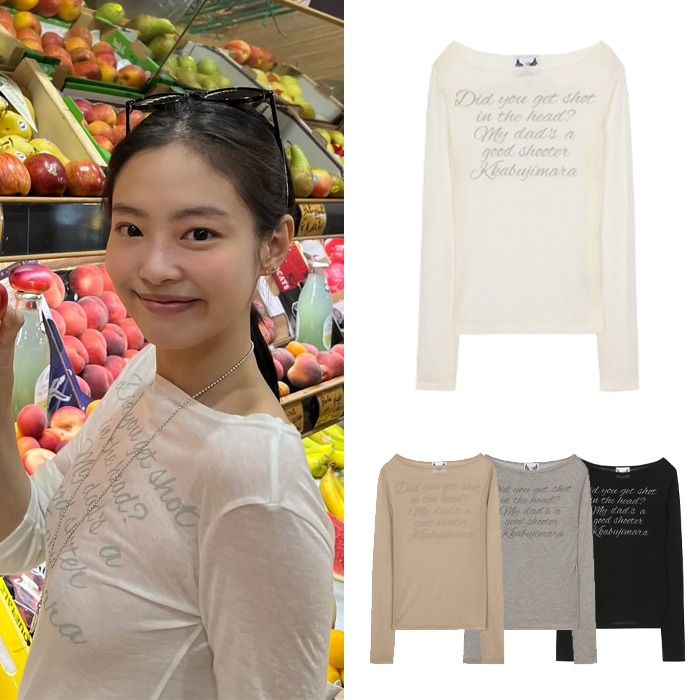 [BLACKPINK JENNIE 着用] ジェニー Tシャツ, LETTERING SHEER LONG SLEEVE