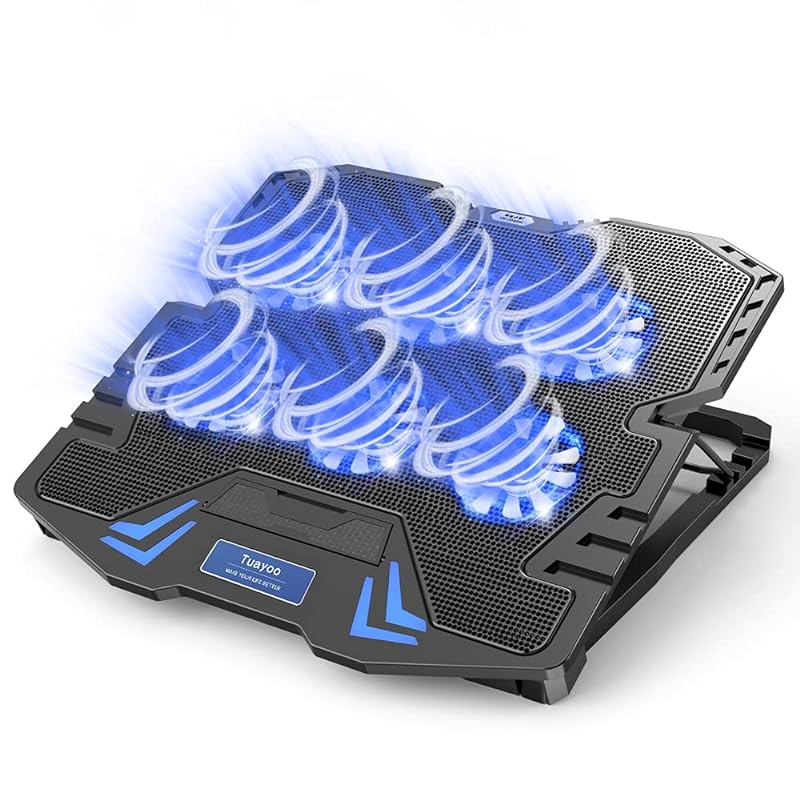 『Tuayoo新登場強冷 冷却ファン』ノートパソコン冷却パッド 冷却台 6つ冷却ファン搭載 5段階高度調整可 風量調節可 ノートPCクーラー 大風量低騒音 ２つUSBポート付 メタルメッシュデザイ