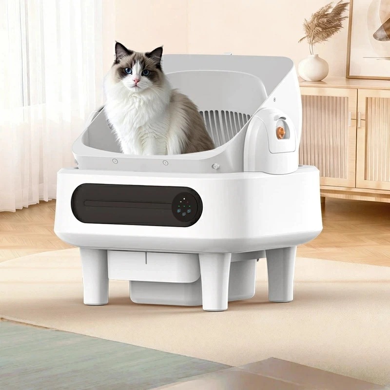 【挟み込みゼロ】スマート猫トイレ 完全自動猫トイレ マンション対応 静音45dB ワンタッチ砂交換 アプリ連携健康管理 体重測定 多頭飼い対応(最5匹) 消臭 容量75L