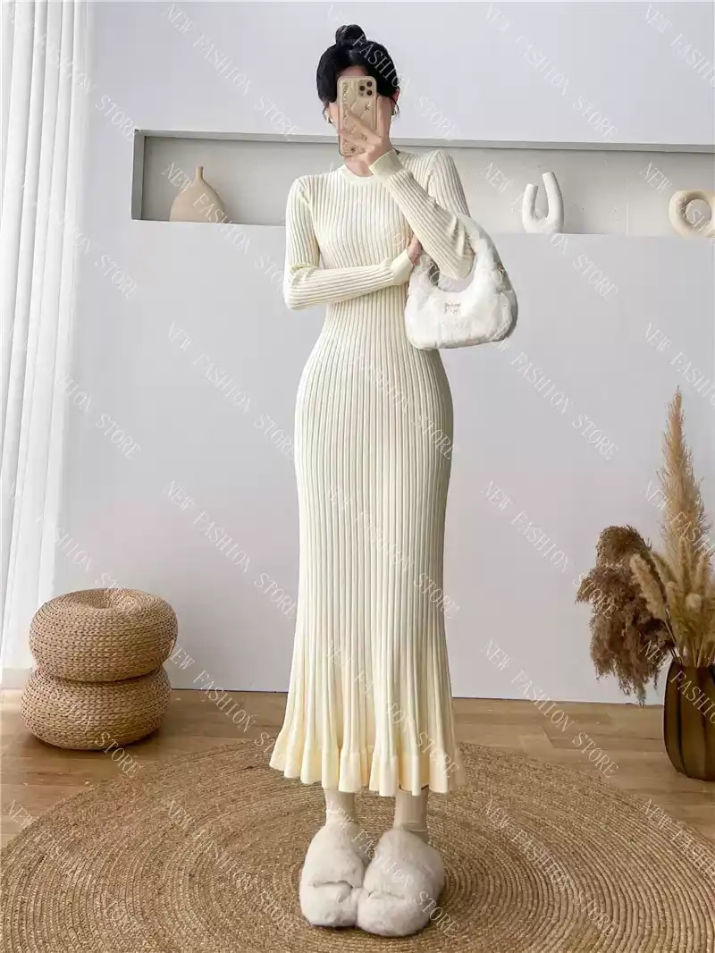 フレンチワンピース秋冬新作ニットロングスカート-53