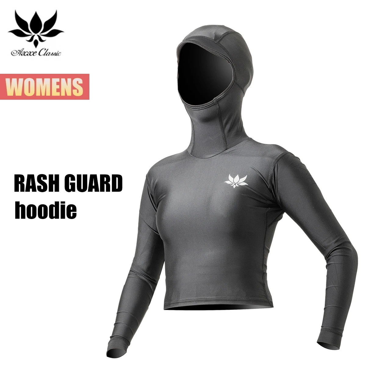 アックスクラッシック フード付きラッシュガード レディース AXXE Classic 長袖 UVカット 日焼け予防 紫外線対策 サーフ サーフィン ブラック 日本製 国産 正規品