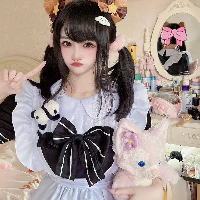 日韓メイド白黒lolitaメイド服日常小料理娘コスプレ服