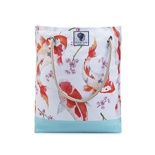 Bucket Beach Bag， Pool Bag or Travel Tote- California Style Water Resistant (Oh Boy Koi) 並行輸入品
