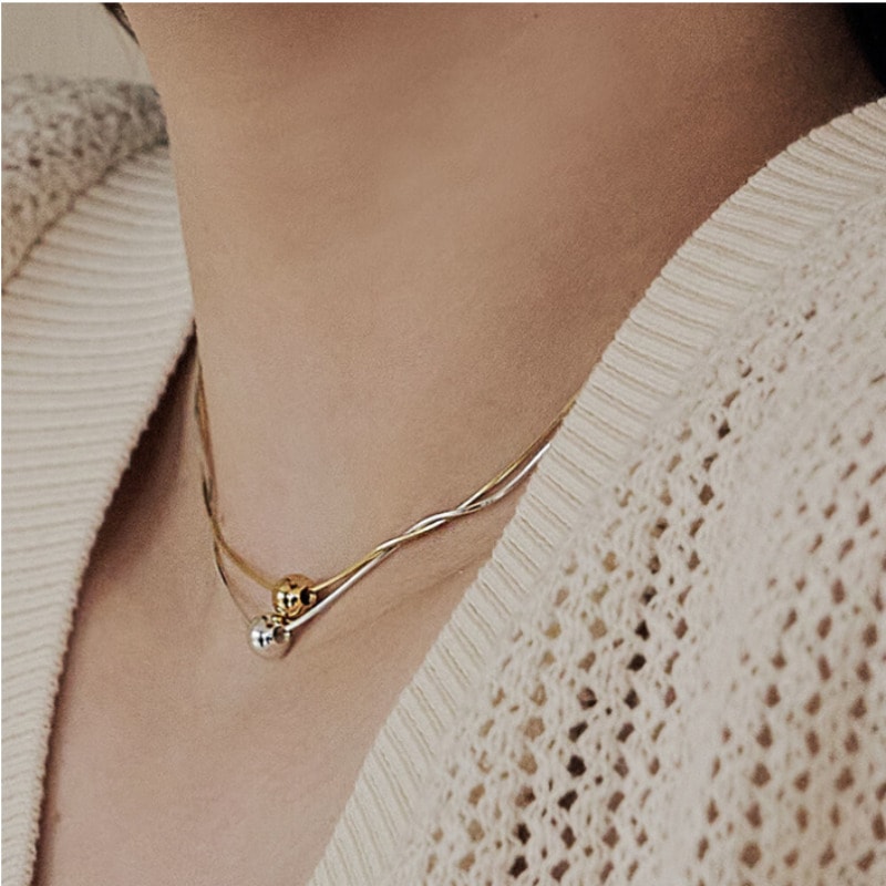 ROAJU/ [silver925]Snake chain ball necklace kdrama