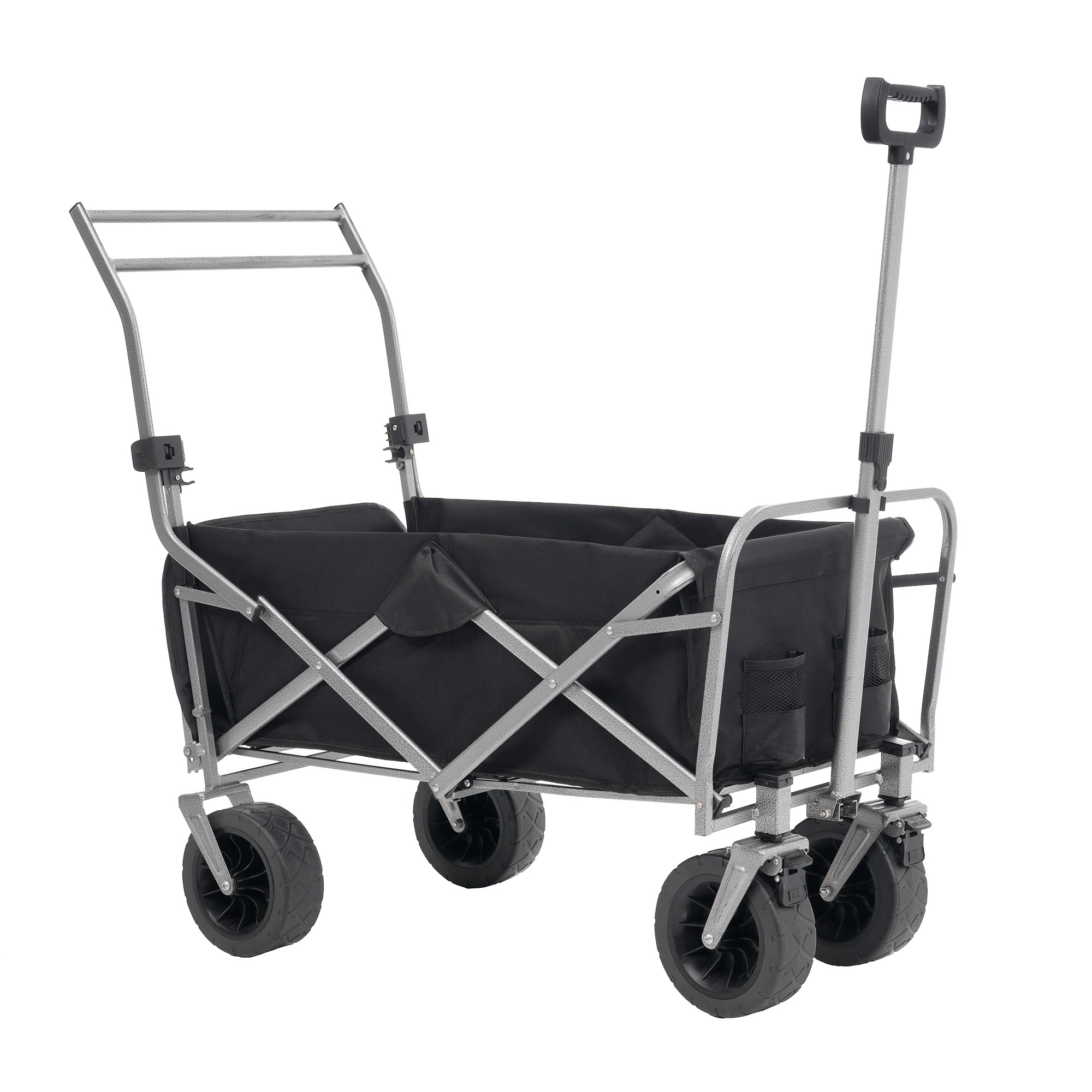 1920【ブラック】両手ハンドル キャリーワゴン アウトドアワゴン 後ろ開け 折りたたみ コンパクト