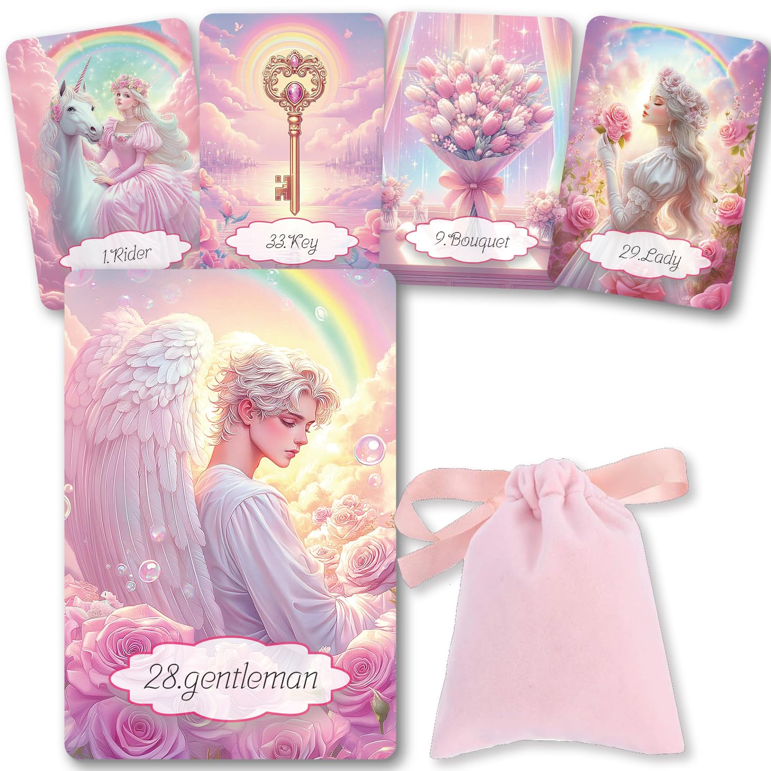 【正規輸入】Pinky candy Lenormand ピンキーキャンディルノルマン 48枚セット【巾着ポーチつき】日本語のキーワードカード付き