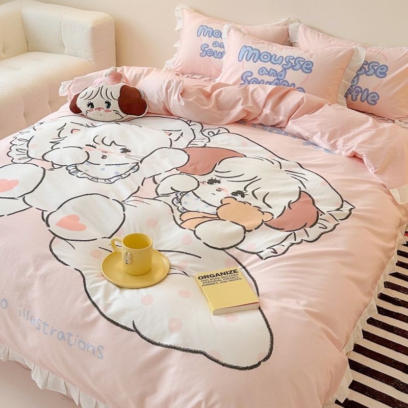 Mikko少女心綿綿綿かわいいトロイの木馬4点セットアニメ刺繍シーツベッド用品