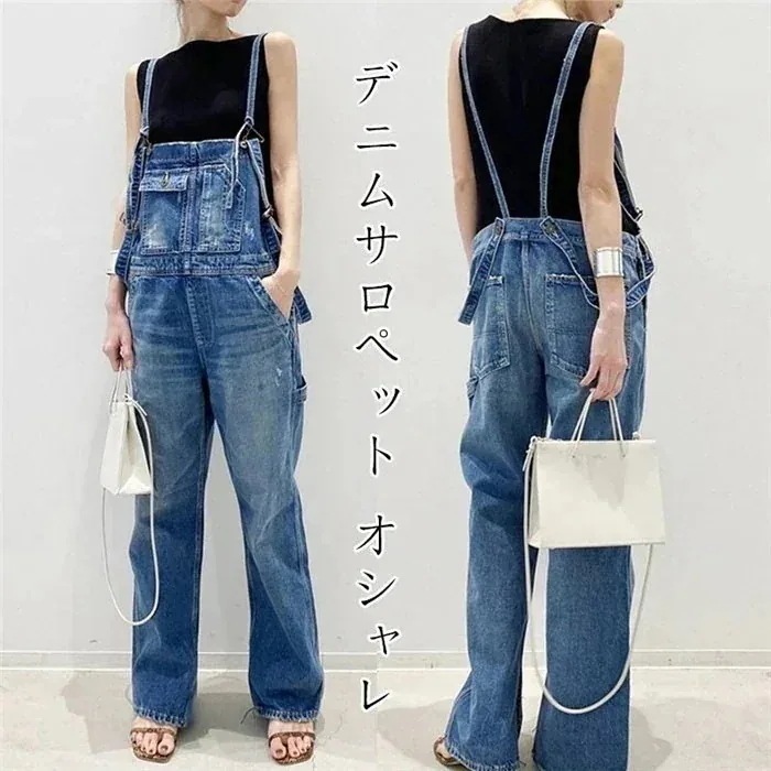 サロペット デニム レディース オールインワン オーバーオール キャミワンピ キャミワンピース サロペットデニム デニムサロペット パンツ カジュアル ゆったり 体型カバー マタニティ1