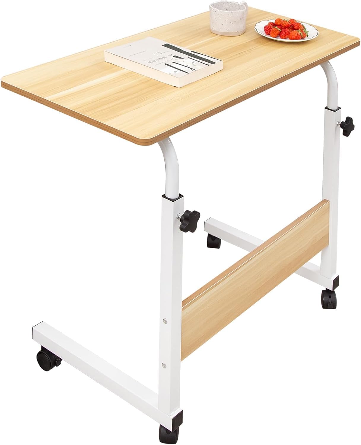 昇降式コの字サイドテーブル 幅60または80cm 奥行40cm 高さ65-90cm キャスター付き 組立簡単 ベージュ