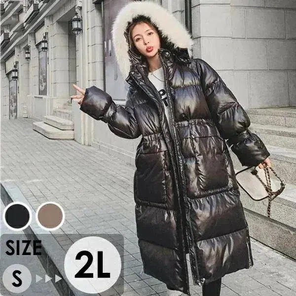 中綿コート レディース 秋冬 防寒 ロングコート アウター 冬服 オーバーサイズ 大きめ ゆったり感 ファー付き フード付き 撥水 厚手 おしゃれ あったか ブラウン ブラック 黒 S M L 2L