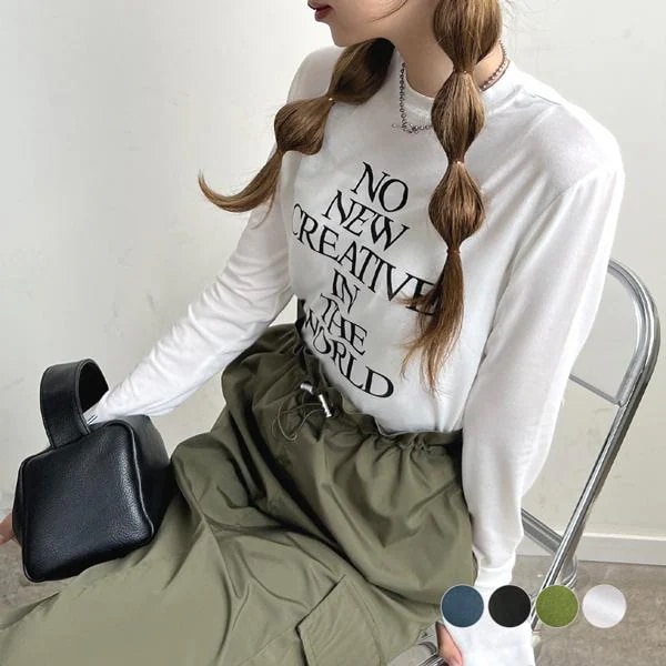 トップス ロゴ Tシャツ カットソー 長袖 レディース かわいい カジュアル シンプル ファッション / サムホール付きカシミアタッチロゴカットソー